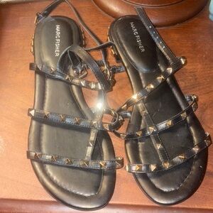 Marc Fisher Black Sandals with Gold Studs